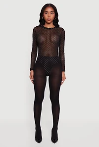 Glitter Patterned Velvet Burnout Mesh Bodysuit