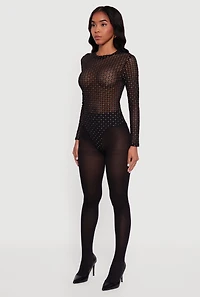 Glitter Patterned Velvet Burnout Mesh Bodysuit