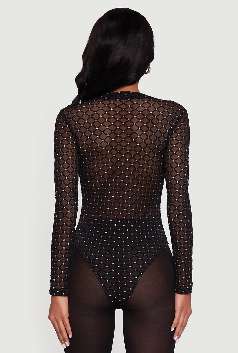 Glitter Patterned Velvet Burnout Mesh Bodysuit