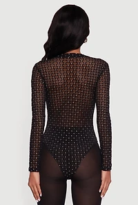 Glitter Patterned Velvet Burnout Mesh Bodysuit