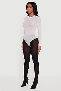 Womens Glitter Patterned Velvet Burnout Mesh Bodysuit, White, Size XL