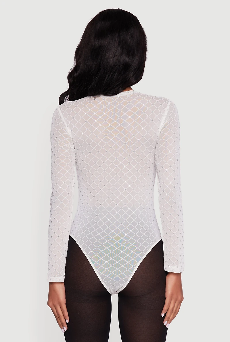 Glitter Patterned Velvet Burnout Mesh Bodysuit