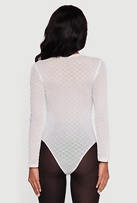 Glitter Patterned Velvet Burnout Mesh Bodysuit