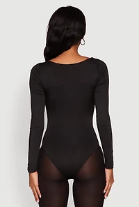 Womens Scoop Neck Long Sleeve Bodysuit, Black, Size XL