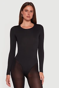 Womens Basic Curve Hugging Long Sleeve Crew Neck Bodysuit,