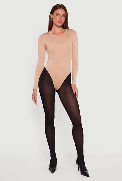 Womens Basic Curve Hugging Long Sleeve Crew Neck Bodysuit,