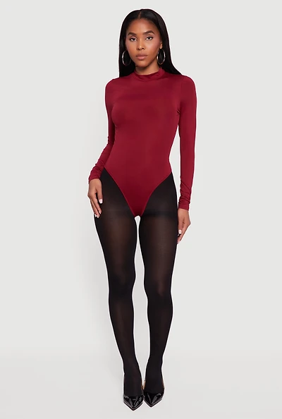 Womens Long Sleeve Mock Neck Bodysuit,