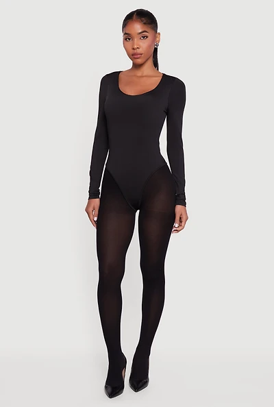 Womens Solid Long Sleeve Scoop Neck Bodysuit,