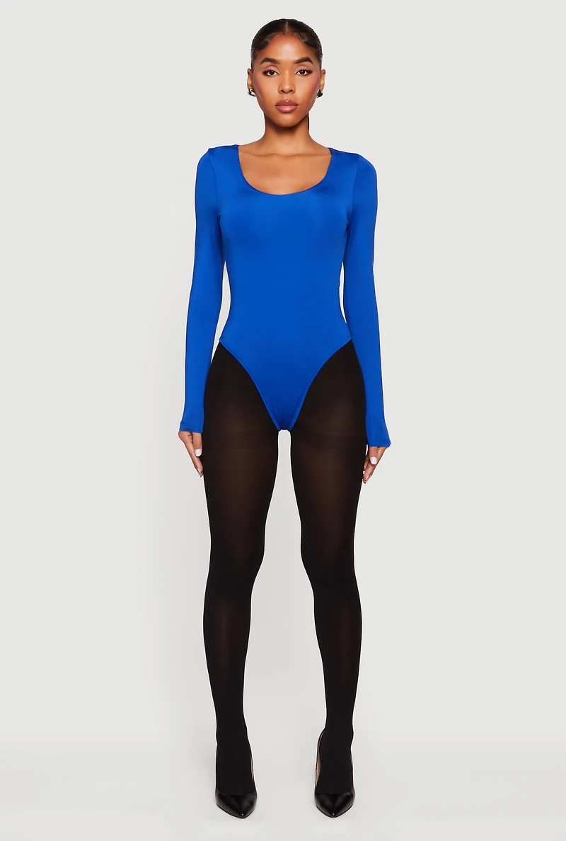 Womens Solid Long Sleeve Scoop Neck Bodysuit,