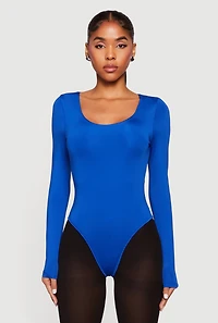 Womens Solid Long Sleeve Scoop Neck Bodysuit,
