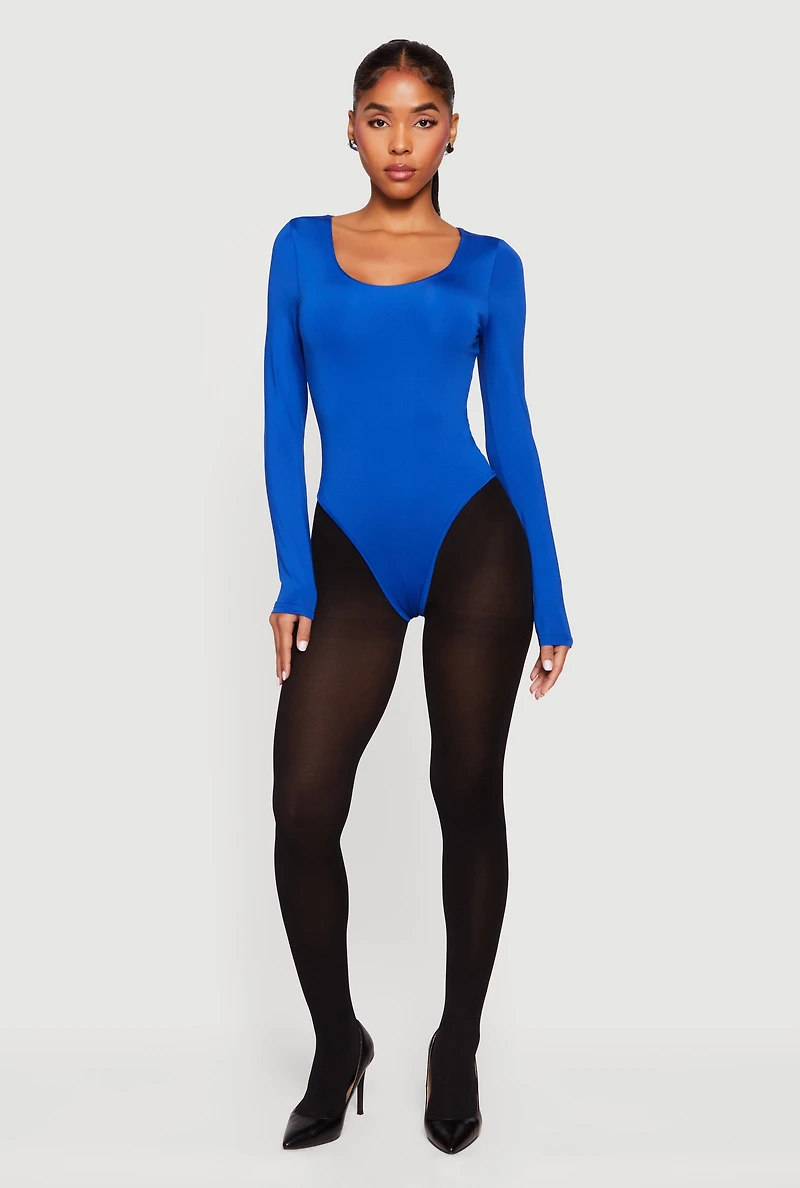 Womens Solid Long Sleeve Scoop Neck Bodysuit,