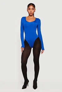 Womens Solid Long Sleeve Scoop Neck Bodysuit,
