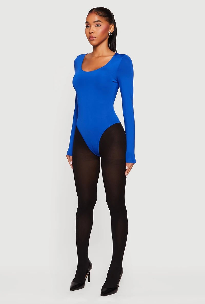 Womens Solid Long Sleeve Scoop Neck Bodysuit,