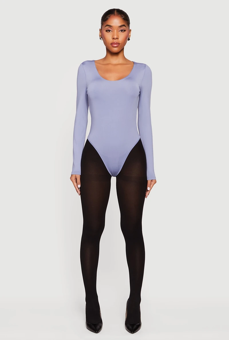 Womens Solid Long Sleeve Scoop Neck Bodysuit,