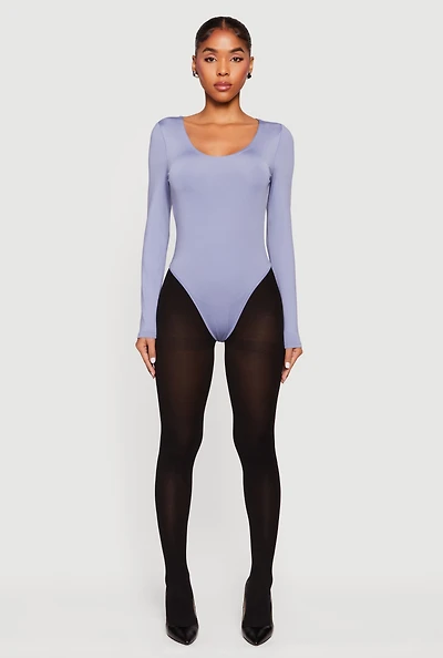 Womens Solid Long Sleeve Scoop Neck Bodysuit,