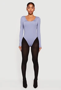 Womens Solid Long Sleeve Scoop Neck Bodysuit,