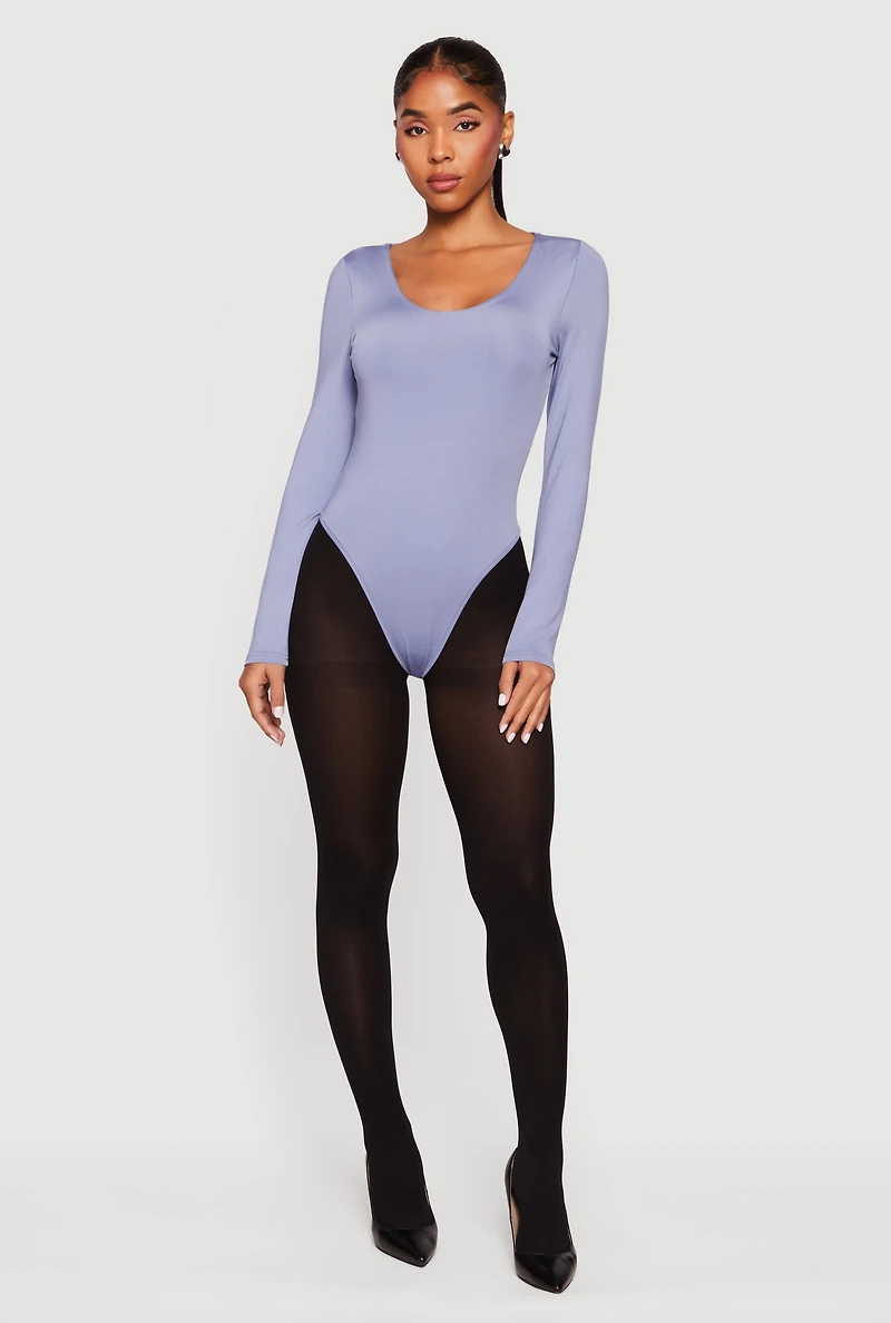 Womens Solid Long Sleeve Scoop Neck Bodysuit,