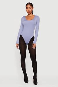 Womens Solid Long Sleeve Scoop Neck Bodysuit,