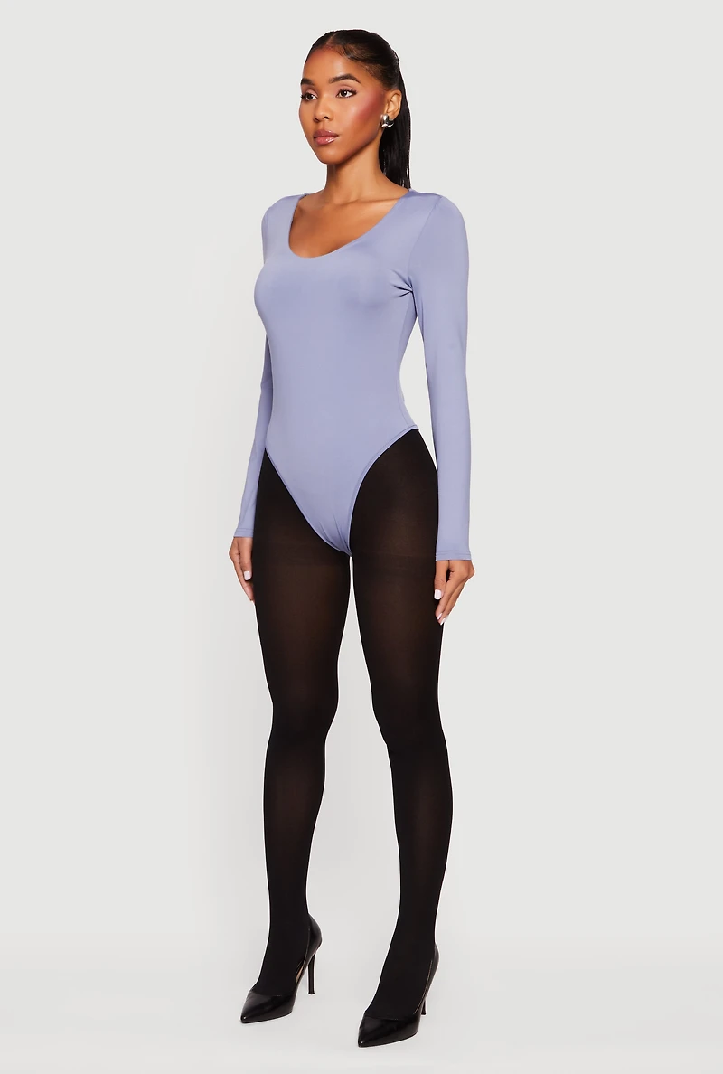 Womens Solid Long Sleeve Scoop Neck Bodysuit,