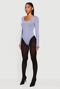 Womens Solid Long Sleeve Scoop Neck Bodysuit,