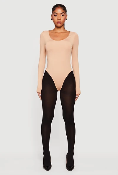 Womens Solid Long Sleeve Scoop Neck Bodysuit,