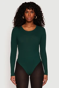Womens Daisy Ribbed Knit Bodysuit, Green, Size XL