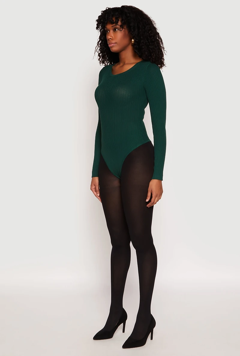 Womens Daisy Ribbed Knit Bodysuit, Green, Size XL