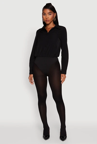 Womens Daisy Collared Button Front Thong Bodysuit,