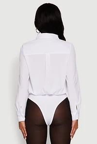 Womens Daisy Collared Button Front Thong Bodysuit, White,