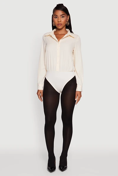 Womens Daisy Collared Button Front Thong Bodysuit,