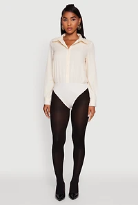 Womens Daisy Collared Button Front Thong Bodysuit,