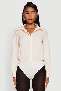 Womens Daisy Collared Button Front Thong Bodysuit,