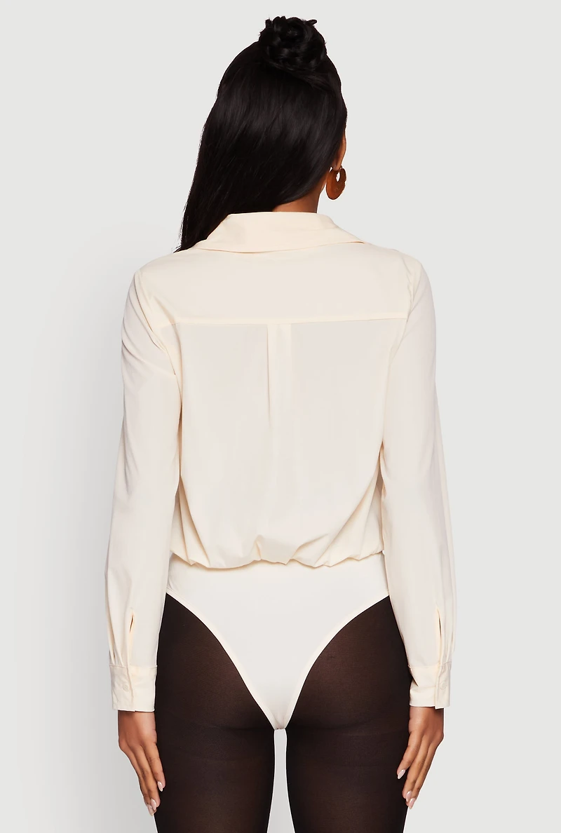 Womens Daisy Collared Button Front Thong Bodysuit,