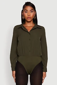 Womens Daisy Collared Button Front Thong Bodysuit,