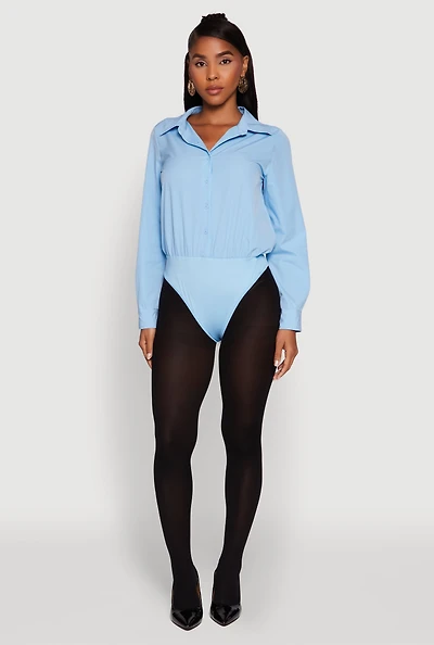 Womens Daisy Collared Button Front Thong Bodysuit,