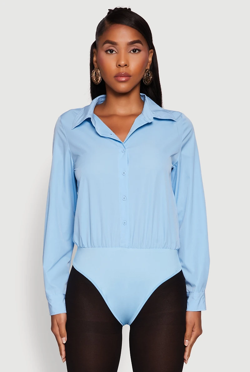 Daisy Collared Button Front Thong Bodysuit