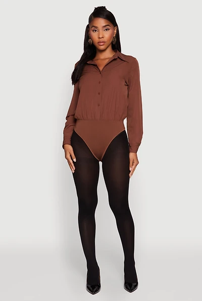 Womens Daisy Collared Button Front Thong Bodysuit,