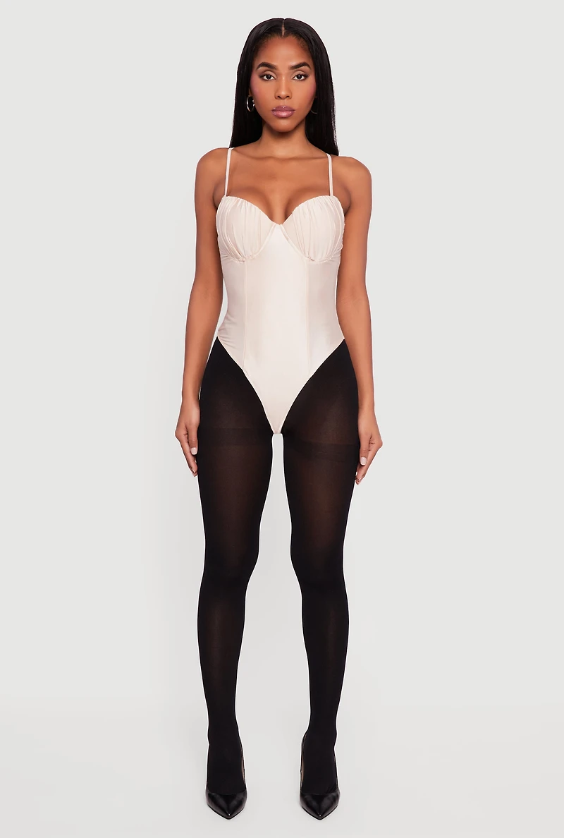 Solid Ruched Corset Bodysuit