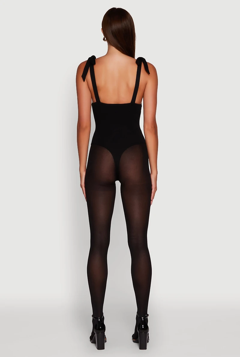 Womens Iris Pintuck Bow Strap Bodysuit, Black, Size L