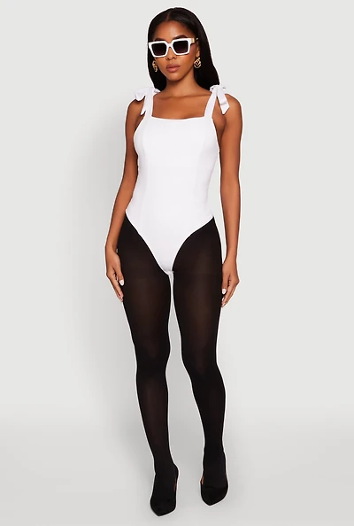 Womens Iris Pintuck Bow Strap Bodysuit, White, Size M