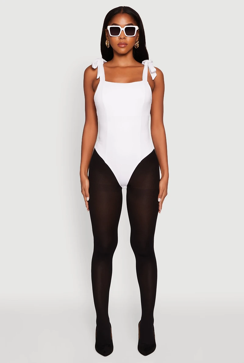 Womens Iris Pintuck Bow Strap Bodysuit, White, Size M