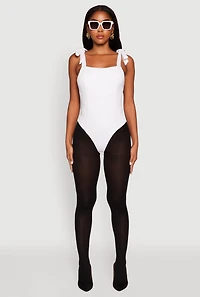 Womens Iris Pintuck Bow Strap Bodysuit, White, Size M