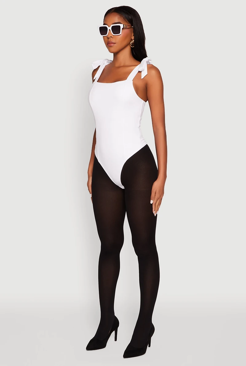 Womens Iris Pintuck Bow Strap Bodysuit, White, Size M