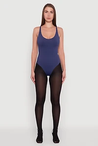 Womens Sleeveless Scoop Neck Thong Bodysuit, Blue, Size L