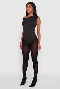 Womens Trendy Asymmetrical Shoulder Ruched Bodysuit, Black, Size M