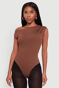 Womens Trendy Asymmetrical Shoulder Ruched Bodysuit,