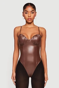 Leather Look Ruched Bustier Bodysuit