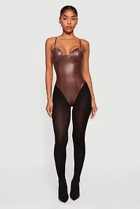 Leather Look Ruched Bustier Bodysuit