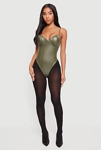 Leather Look Ruched Bustier Bodysuit