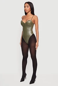 Leather Look Ruched Bustier Bodysuit